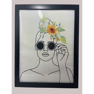 Kyra Brown Framed Art Print Woman In Sunglasses Sunflower Floral Headpiece Boho
